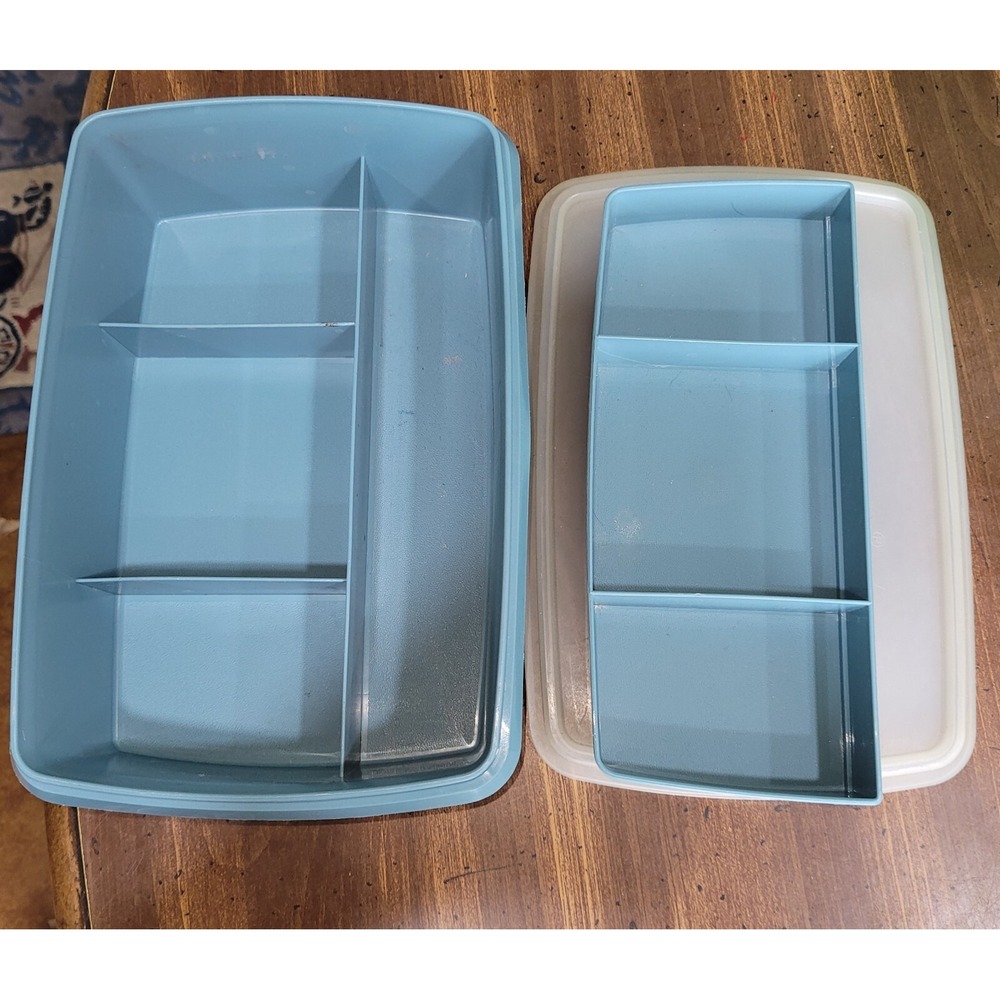 VINTAGE TUPPERWARE TUPPERCRAFT 767-14 STOW N' GO ORGANIZER RETRO BLUE - READ!!!